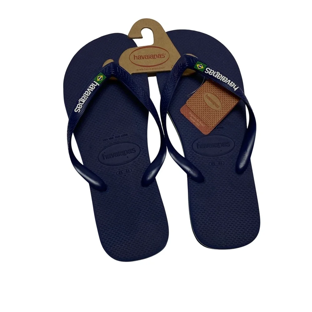 Havaianas Brasil Logo NavyBlue Flip Flops Mens‎ Size 13 USNWT